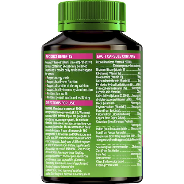 Cenovis Women’s Multivitamin Capsules 50 pack – daily multivitamin supplement for women supporting energy, immunity, and overall health.