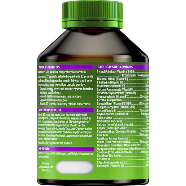 Cenovis 50+ Multivitamin Capsules 100 pack – Daily multivitamin for energy, immune support, and overall vitality for adults over 50.