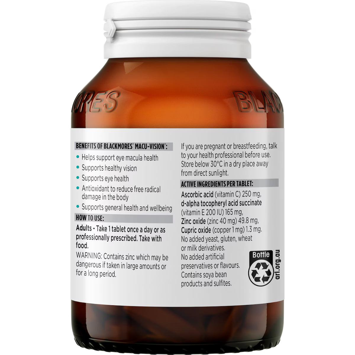 Blackmores Macu Vision Eye Care Vitamin Tablets 125 pack, view 3