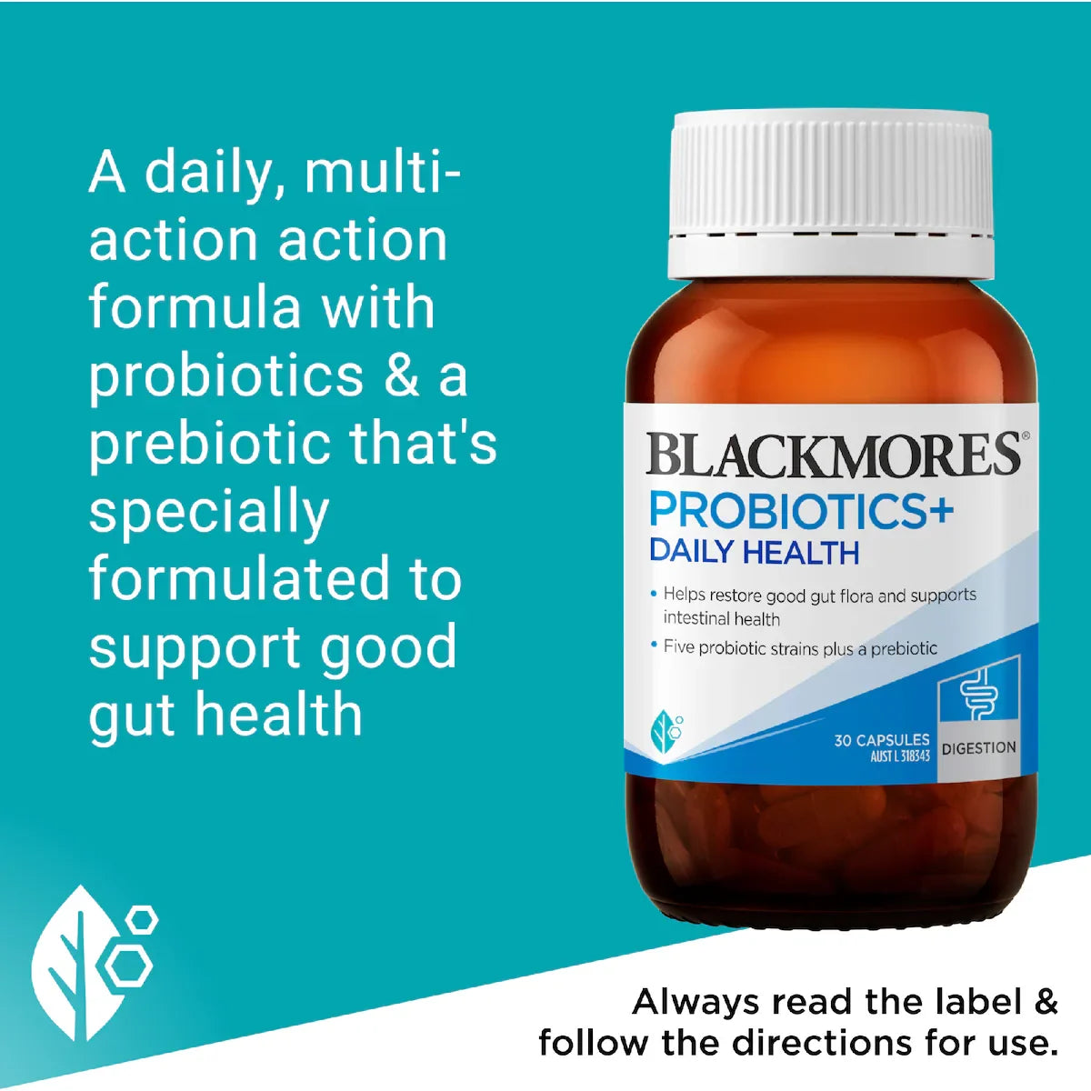 Blackmores Probiotics+ Daily Health Gut Health Vitamin Capsules 30 pack, view 5