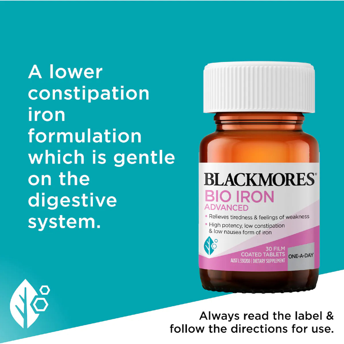 Blackmores Bio Iron Advanced Energy Support Tablets 30 pack — dietary supplement for healthy iron levels and energy support in convenient blister pack.