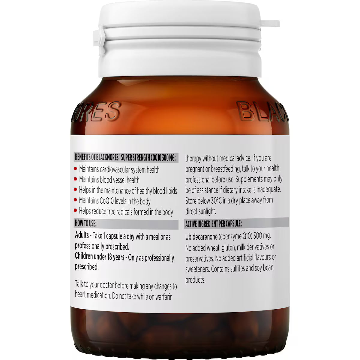 Blackmores Super Strength CoQ10 300mg Heart Health Vitamin Tablets 30 pack, view 3