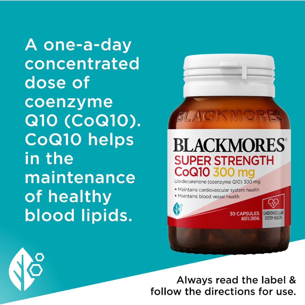 Blackmores Super Strength CoQ10 300mg Heart Health Vitamin Tablets 30 pack, view 4