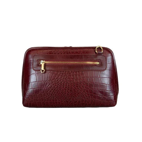 dark red leather clutch bag for women