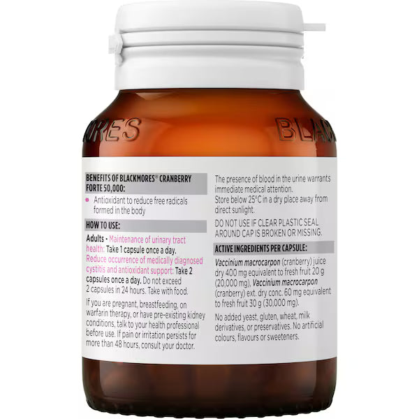 Blackmores Cranberry Forte 50000mg Capsules 30 pack, view 4
