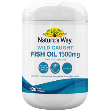 Nature's Way Wild Caught Fish Oil 1500mg Soft Capsules 120 Pack - Omega-3 Supplement for Heart and Joint Health