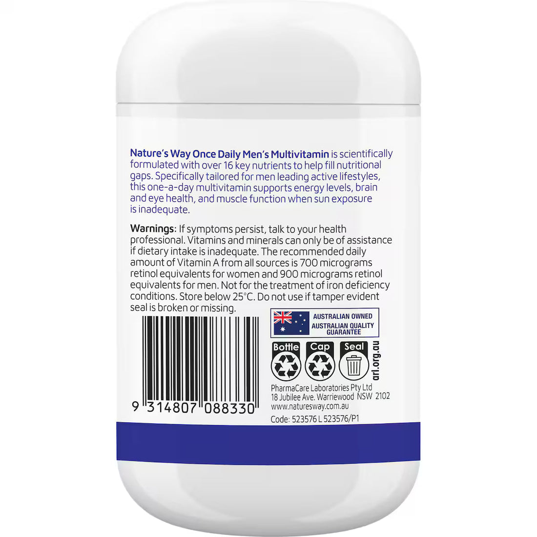 Bottle of Nature’s Way Once Daily Men’s Multivitamins, 120 tablets — dietary supplement for men’s daily health, energy, and immune support.