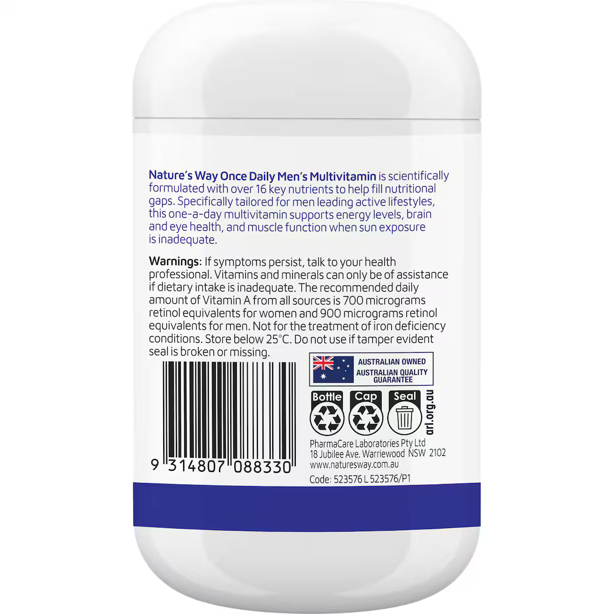 Bottle of Nature’s Way Once Daily Men’s Multivitamins, 120 tablets — dietary supplement for men’s daily health, energy, and immune support.