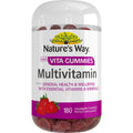 Nature's Way Adult Vita Gummies Multivitamin 180 pack — colorful fruit-flavored multivitamin gummies in a clear container with yellow lid, supporting adult daily health and energy.