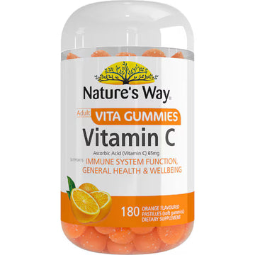 Nature's Way Adult Vita Gummies Vitamin C 180 Pack – chewable orange-flavored vitamin C gummies for immune support and antioxidant health, in a large family-size bottle.