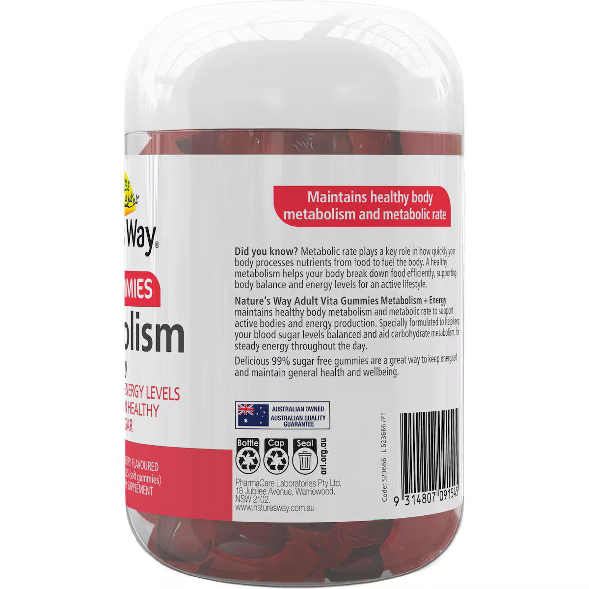 Nature's Way Adult Vita Gummies Metabolism + Energy 70 pack – energy boosting vitamin gummies for adults with B vitamins to support metabolism and vitality.
