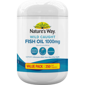 Nature's Way Wild Caught Fish Oil 1000mg Soft Capsules 250 pack – premium omega-3 supplement for heart, brain, and joint health.