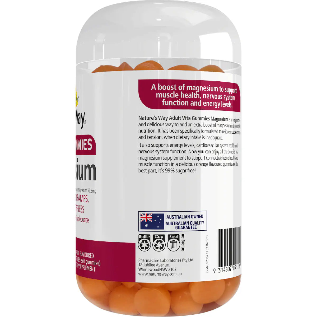 Nature’s Way Adult Vita Gummies Magnesium 120 pack bottle — magnesium supplement for adults supporting muscle function, relaxation, and energy levels.