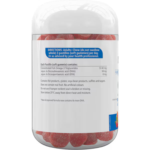 Nature's Way Adult Vita Gummies Omega 3 – Berry and Blood Orange flavour bottle, 100 pack – omega-3 supplement for adults promoting heart, brain, and eye health