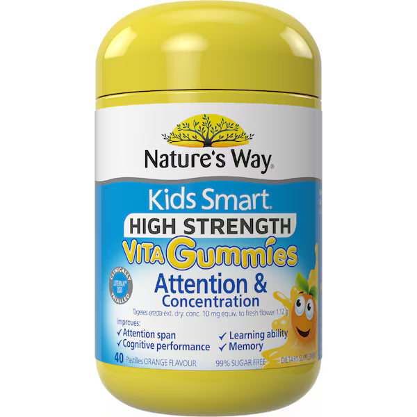Nature's Way Kids Smart Vita Gummies Attention & Concentration 40 pack – children's dietary supplement with vitamins and omega-3 for focus and learning support