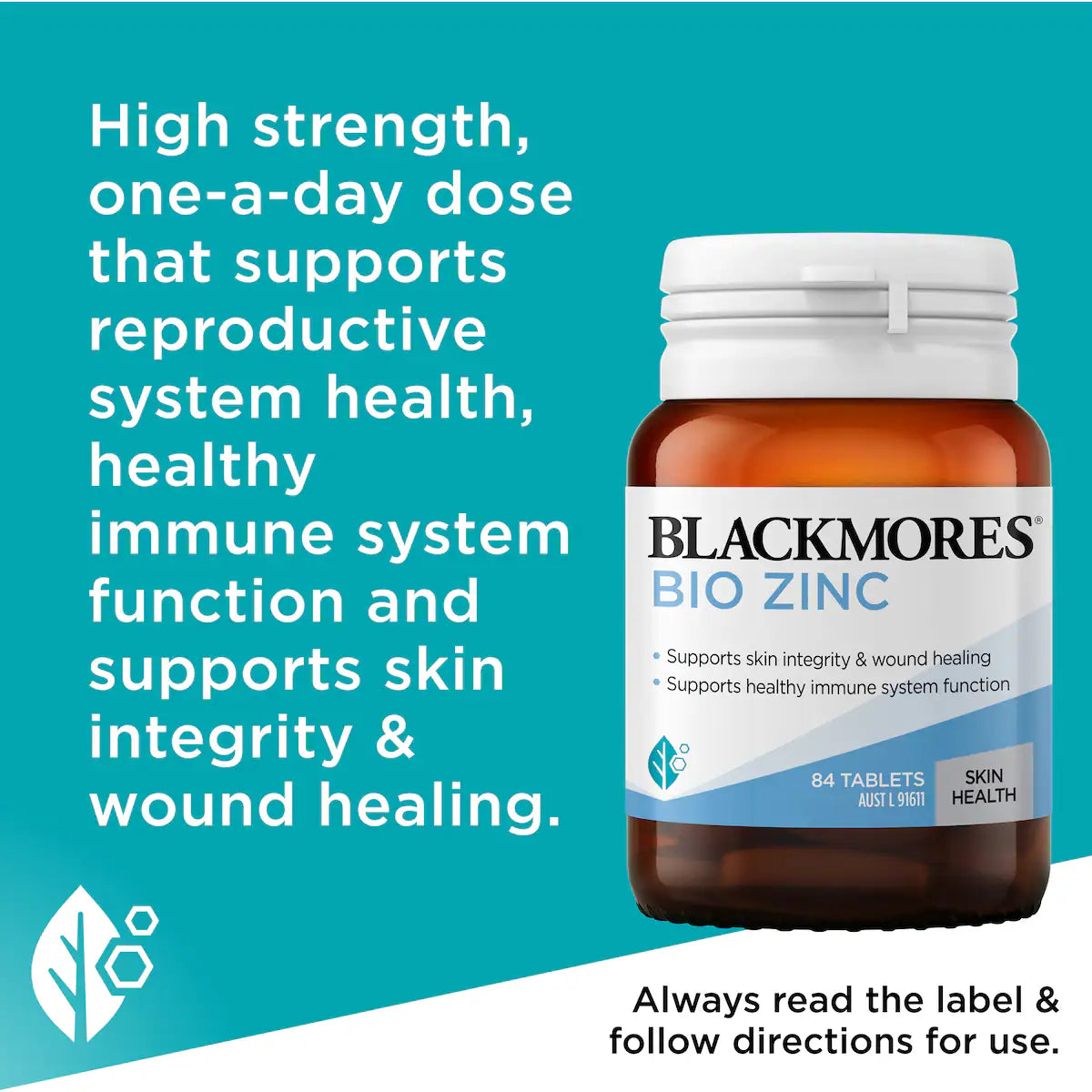 Blackmores Bio Zinc Skin Health Immune Support Vitamin Tablets 84 pack, view 3
