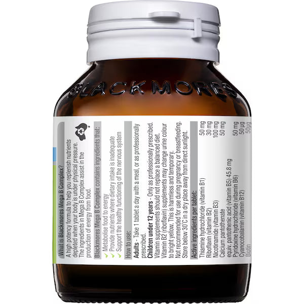 Blackmores Mega B Complex Energy Support Vitamin B12 Tablets 75 pack, view 4