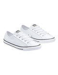 Converse Chuck Taylor All Star Dainty Leather Low Top Sneaker in White, featuring a sleek leather design and low-profile silhouette for a minimalist, stylish look.