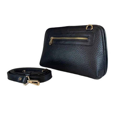 Black Leather Clutch Bag Shoulder and Crossbody Bag