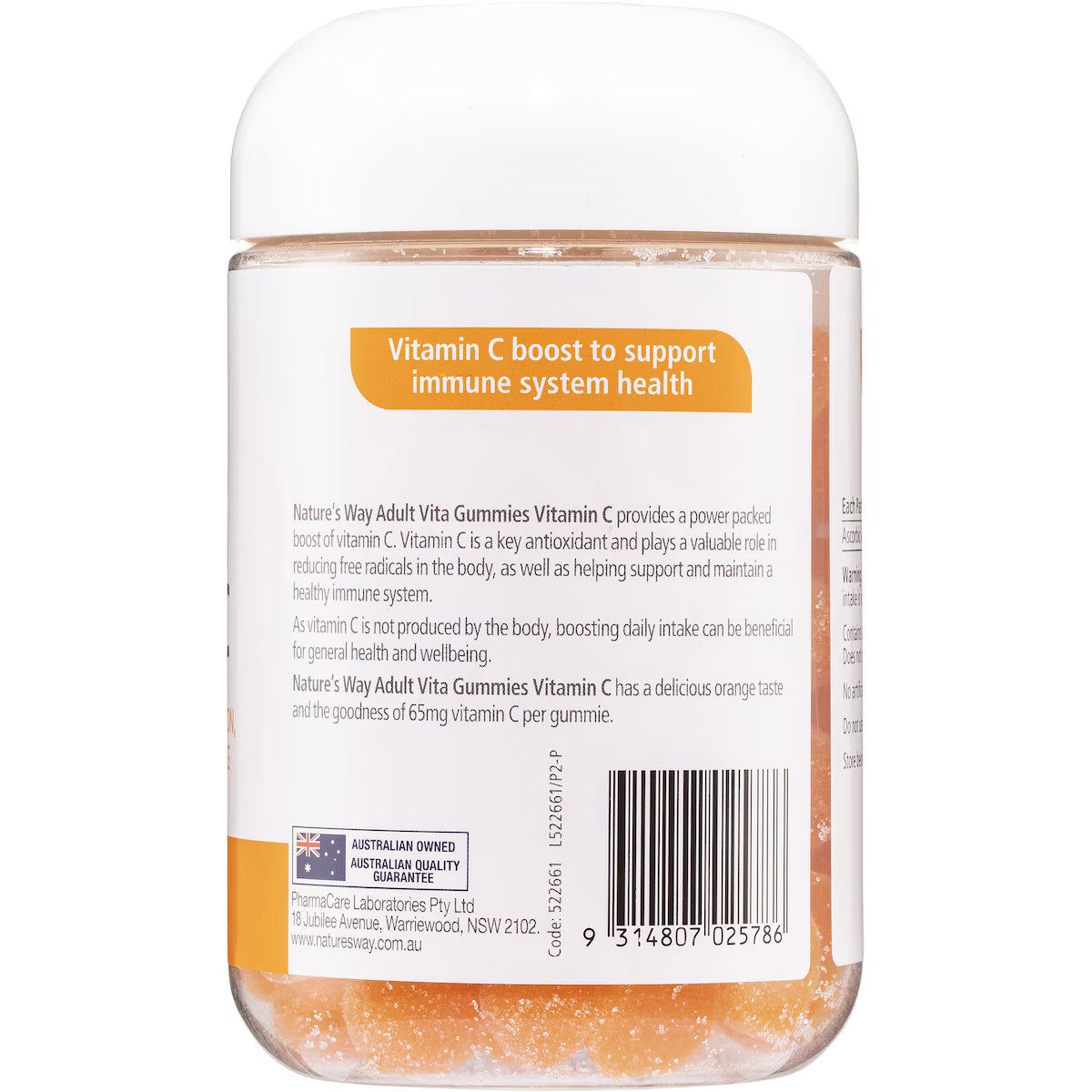 Nature's Way Vitagummies for Adults Vitamin C 120 pack – orange-flavored immune support chewable vitamins in a clear jar.