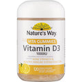 Nature's Way Vita Gummies Vitamin D 120 Pack – chewable vitamin D supplement for bone, teeth, and immune health – orange-flavored gummies in a yellow container.