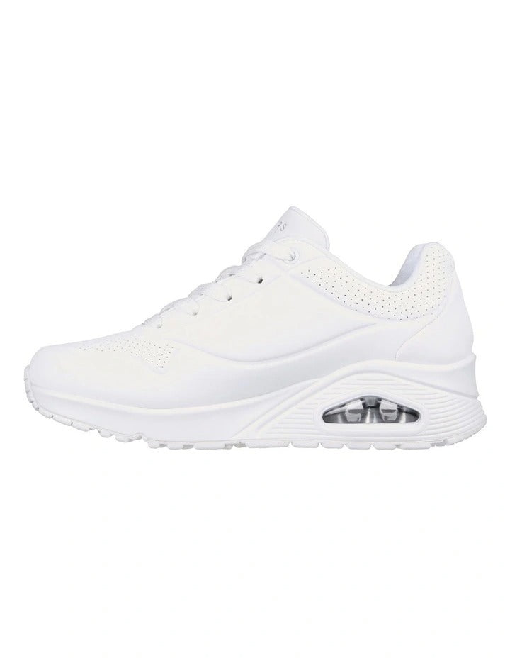 Skechers Uno Stand On Air Sneaker in White with cushioned comfort and modern sporty style