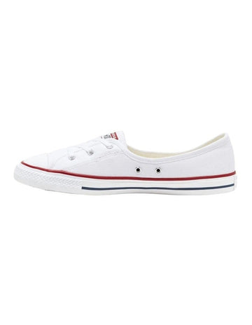 Converse Chuck Taylor All Star Ballet Lace Optical Sneaker in White, featuring a clean, low-profile design with ballet-inspired laces for a chic, feminine look.