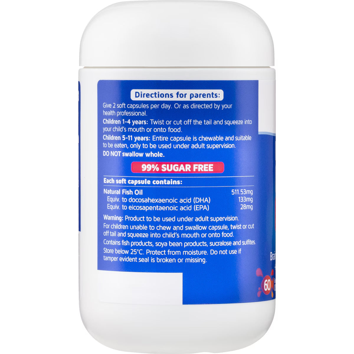 Nature’s Way Kids Omega-3 Fish Oil Smart Trio 60 pack bottle with colorful packaging – children’s chewable supplement promoting brain, eye, and heart health.