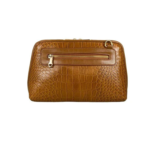 Leather Clutch Bag Shoulder Bag Light Brown Crocodile Style