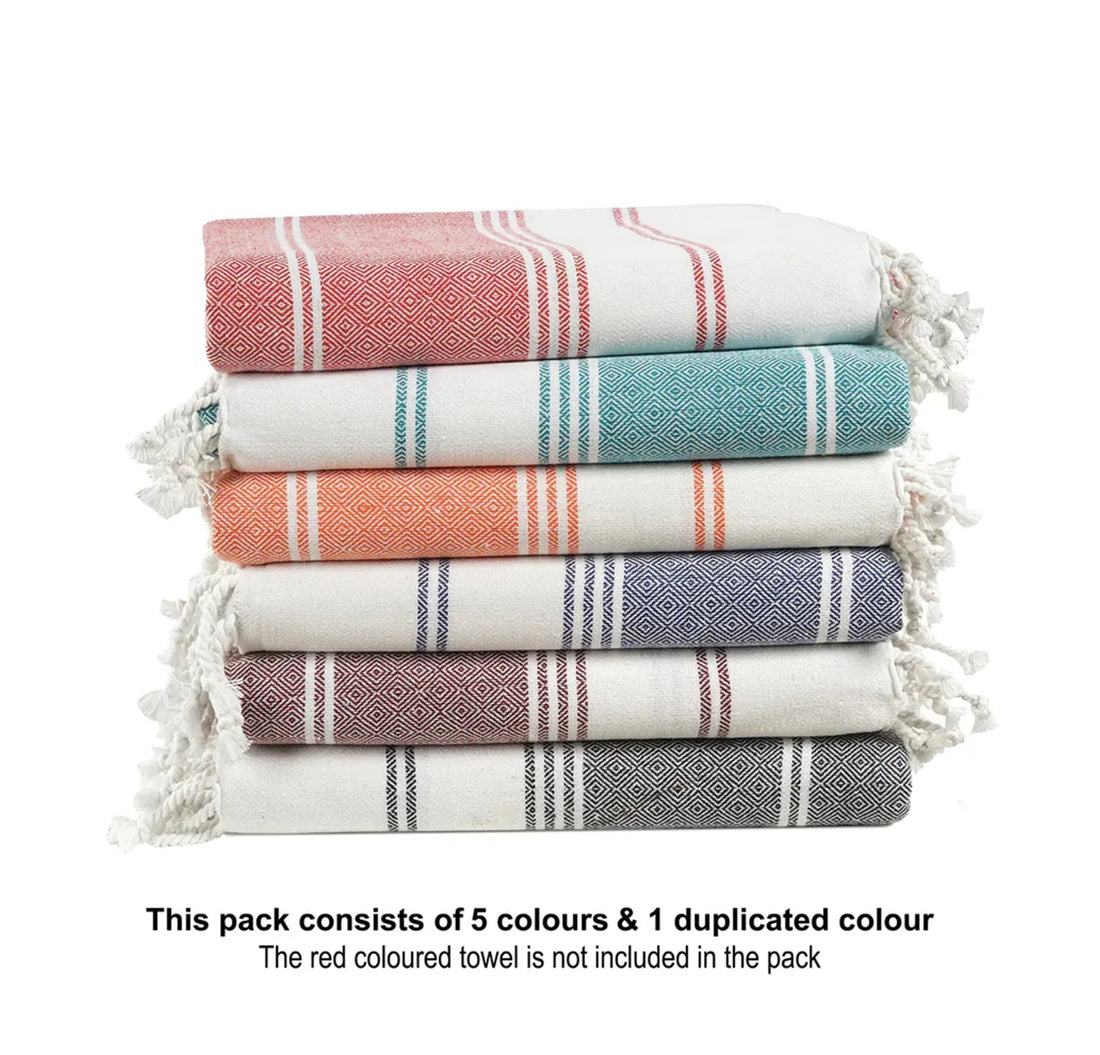 Set of 6 Diamond Turkish Beach Towels - Multi Pk2