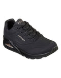 Skechers Uno Stand On Air Leather Sneaker in Black with cushioned comfort and stylish modern design