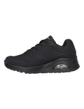 Skechers Uno Stand On Air Leather Sneaker in Black with cushioned comfort and stylish modern design