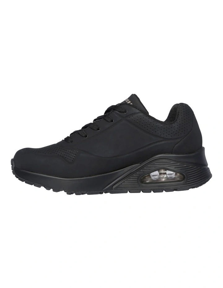 Skechers Uno Stand On Air Leather Sneaker in Black, view 3