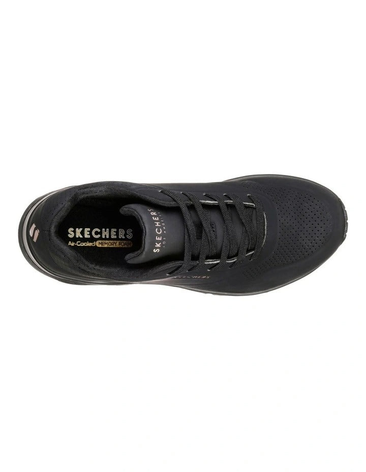 Skechers Uno Stand On Air Leather Sneaker in Black, view 4