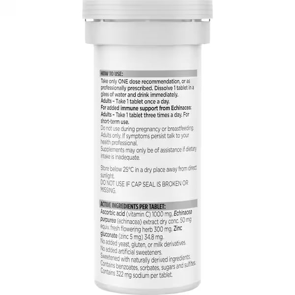 Blackmores Bio C 1000mg Echinacea + Zinc Vitamin C Effervescent Tablets 10 pack, view 3