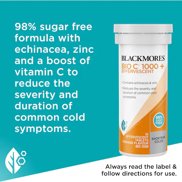 Blackmores Bio C 1000mg Echinacea + Zinc Vitamin C Effervescent Tablets 10 pack, view 4
