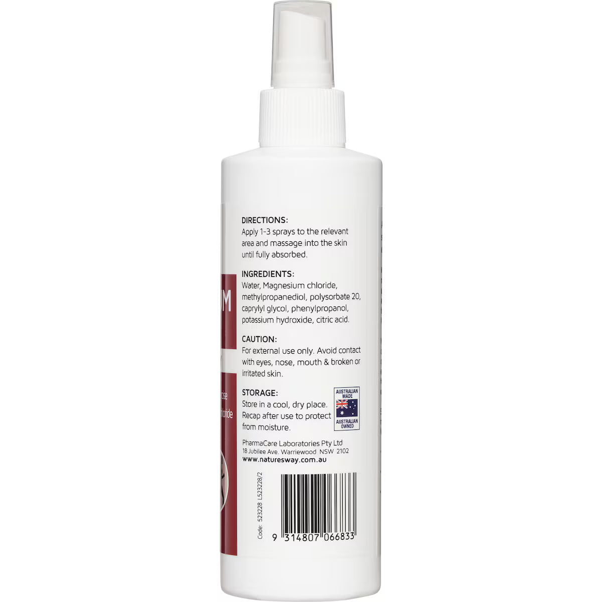 Nature's Way Magnesium Oil 250mL spray bottle — natural topical magnesium supplement for muscle relaxation and recovery.