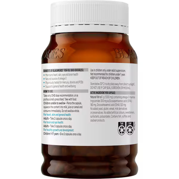 Blackmores Odourless Fish Oil 1000mg Omega-3 Capsules 200 pack, view 2