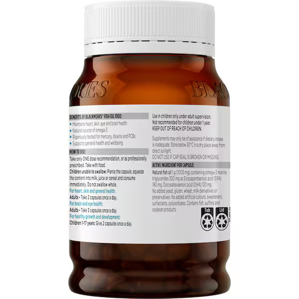 Blackmores Fish Oil 1000mg Omega-3 Capsules 200 pack, view 4