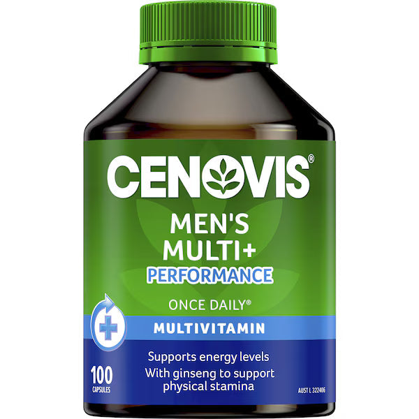 Cenovis Men's Multivitamin Capsules + Performance Multi Vitamin 100 pack — daily multivitamin supplement for men’s health, energy, stamina, and overall wellness.