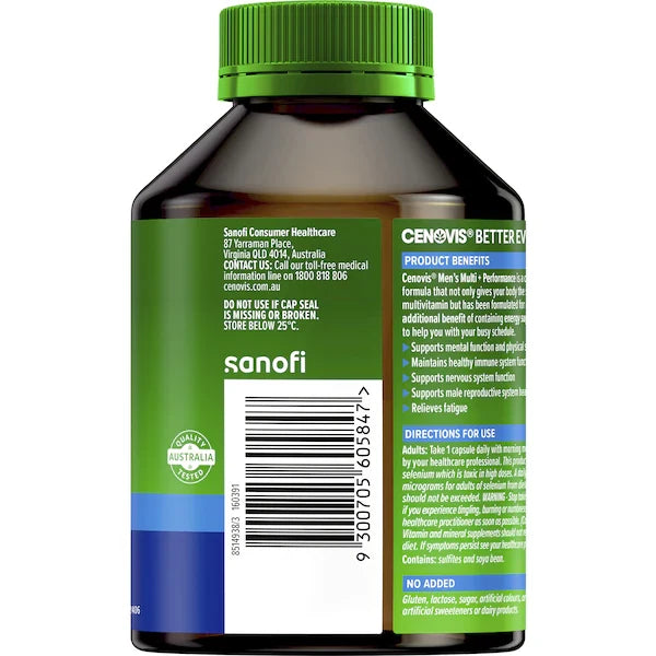 Cenovis Men's Multivitamin Capsules + Performance Multi Vitamin 100 pack — daily multivitamin supplement for men’s health, energy, stamina, and overall wellness.
