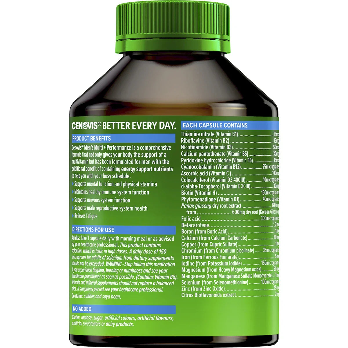 Cenovis Men's Multivitamin Capsules + Performance Multi Vitamin 100 pack — daily multivitamin supplement for men’s health, energy, stamina, and overall wellness.