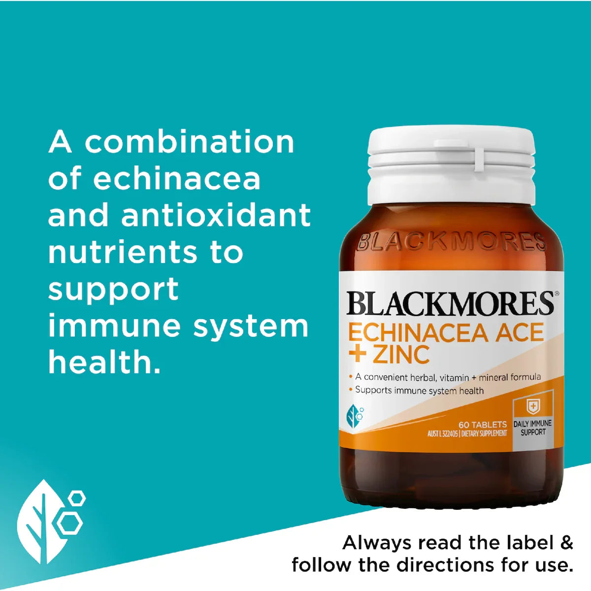 Blackmores Echinacea ACE + Zinc Vitamin C Immune Support Tablets 60 pack, view 4