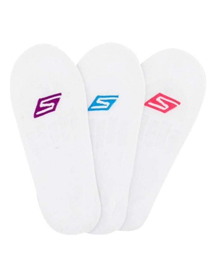 Skechers mesh superlow cushioned socks 3 pack in white front view