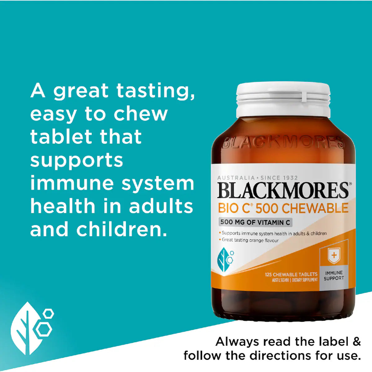 Blackmores Bio C 500mg Chewable Vitamin C Immune Support Tablets 125 pack, view 4