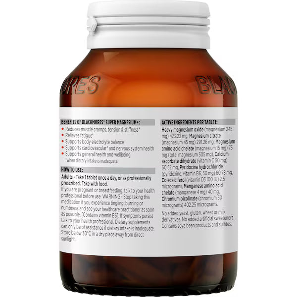 Blackmores Super Magnesium+ Muscle Health Vitamin Tablets 100 pack, view 3