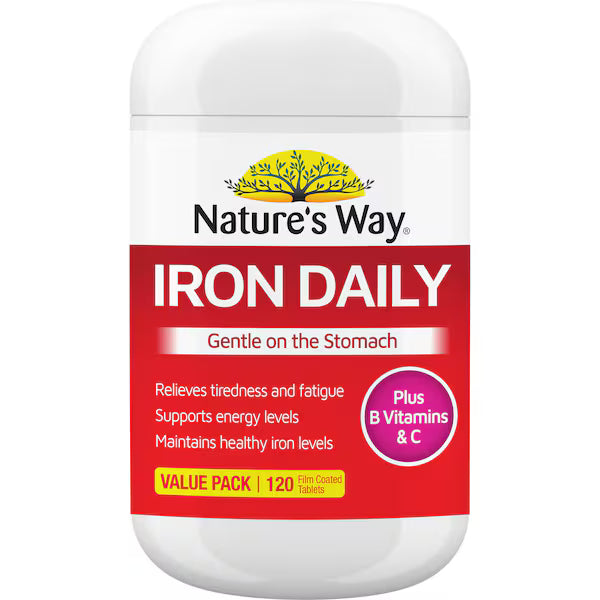 Nature’s Way Iron Daily Value Pack Tablets 120 pack bottle – iron supplement for energy, red blood cell health, and overall wellbeing
