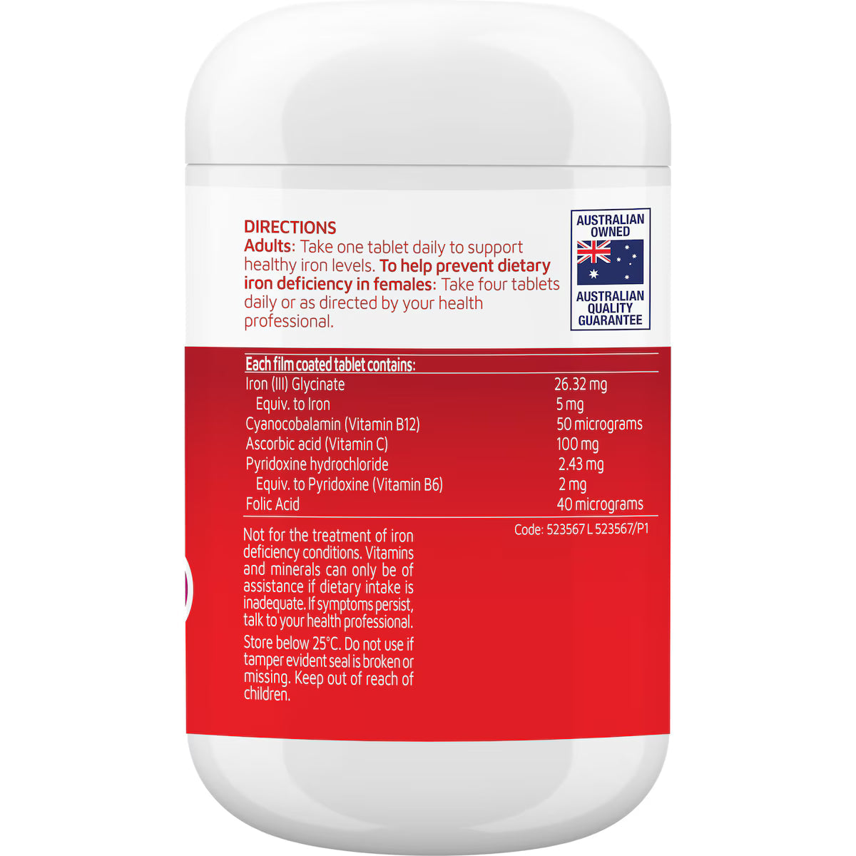 Nature’s Way Iron Daily Value Pack Tablets 120 pack bottle – iron supplement for energy, red blood cell health, and overall wellbeing