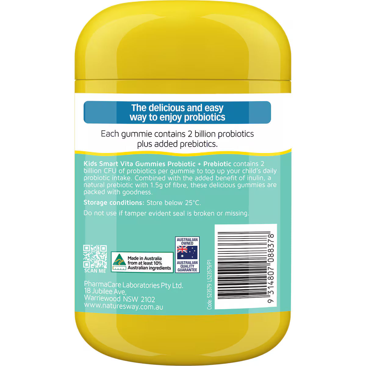 Nature's Way Kids Smart Vita Gummies Probiotic & Prebiotic 90 Pack — children’s chewable vitamins supporting gut health and immune system with natural fruit flavour.