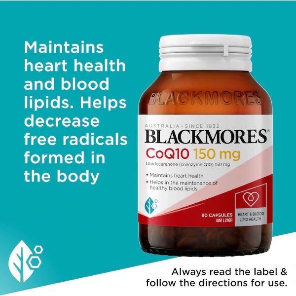 Blackmores CoQ10 150mg Heart & Blood Lipid Health Capsules 90 pack, view 4